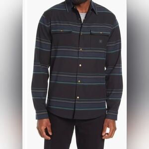 ROARK Alpinist Classic Fit Stripe Performance Flannel Snap-up Size Medium Blue